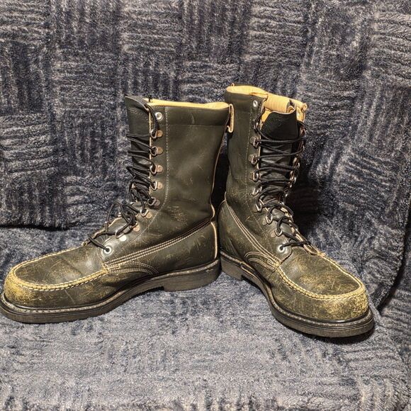 Men\'s Vintage Leather Hunting Fishing Boots Size 10.5D Brown Oil Resist Soles main image 11
